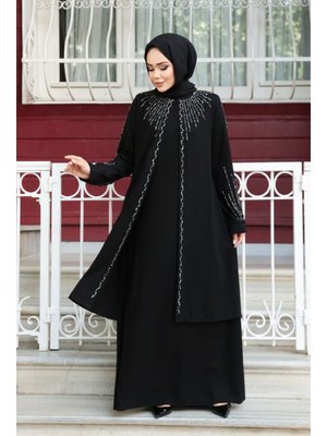 Neva Style Boncuk İşlemeli Siyah Abaya 29131s