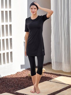 Maresiva Siyah Walt Büyük Beden Kısa Kollu Havuz Mayo