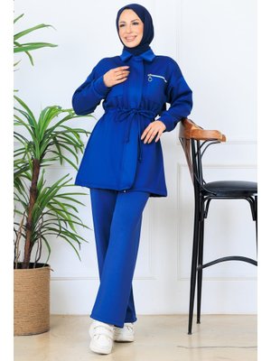 Benguen İndigo Beli Büzgülü Fermuarlı Scuba Takım