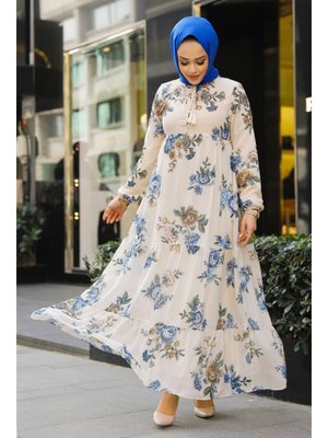 Neva Style Çiçek Desenli Taş Elbise 22052tas