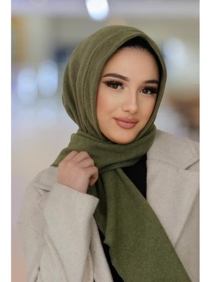 AİŞE TESETTÜR Haki Kapüşonlu Çıtçıtlı Şal