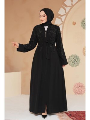Neva Style Boncuk İşlemeli Siyah Abaya 29111ss