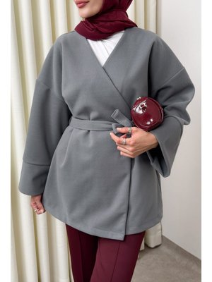 Salih Çelebi Gri V Yaka Kaşe Kaban