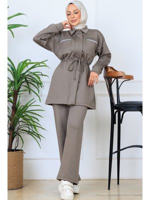 Benguen Vizon Beli Büzgülü Fermuarlı Scuba Takım