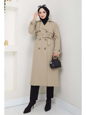InStyle Taşlı Toka Detaylı Astarlı Açık Bej Trençkot
