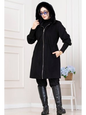 Sevitli Siyah Beli İçten Tünelli Kapüşonlu Kap