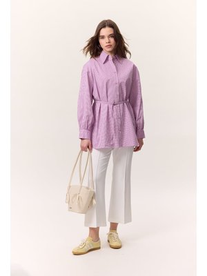 MANUKA Pembe Çizgili Kemerli Gömlek