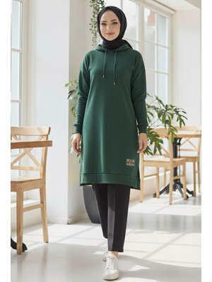 Tofisa Zumrut Zümrüt Armalı Vortex Yırtmaçlı Tunik