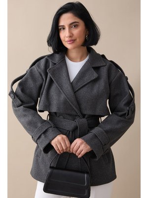 InStyle Kolu Apolet Kaşe Antrasit Kısa Kaban