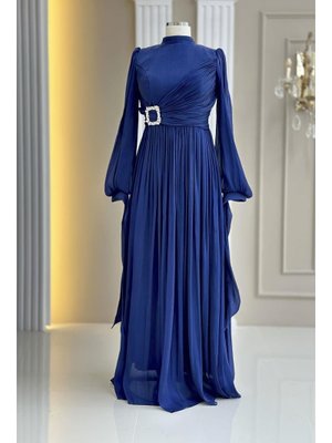 Amine Hüma Lacivert Hira Abiye Elbise