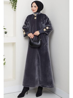 Hafsa Mina Füme Gold Düğmeli Tam Boy Kaban