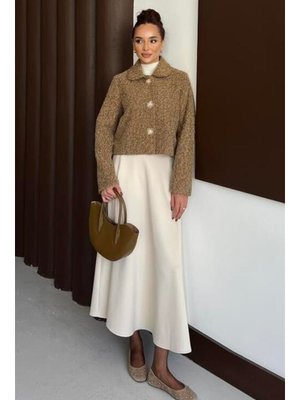 Podyumplus Kahverengi Tedy Çiçek Düğmeli Ceket