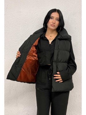 Misskayle Kahverengi Astarlı Siyah Şişme Yelek