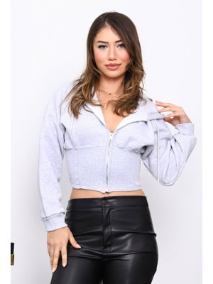 İmaj Butik Gri Bel Korseli Üç İplik Fermuarlı Sweat Hırka