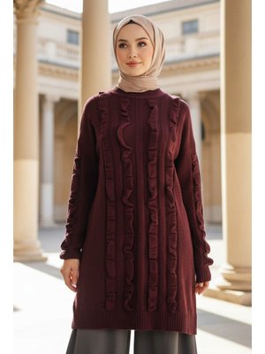 Neva Style Koyu Bordo Triko Kazak Tunik 87703kbr