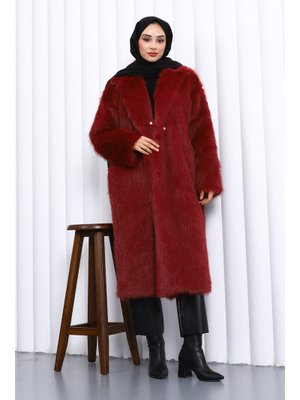 İmaj Butik Bordo Cepli Kürk Kaban