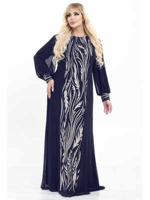 Ladies First Büyük Beden Lacivert Uzun Abiye Elbise