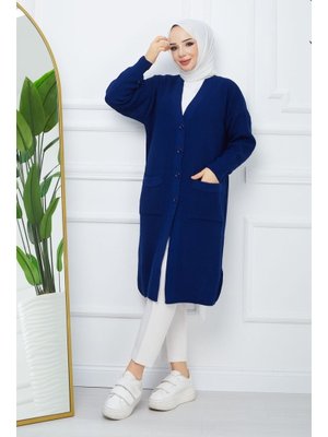 Pamuk Butik Düğme Kapamalı Cepli Triko Hırka