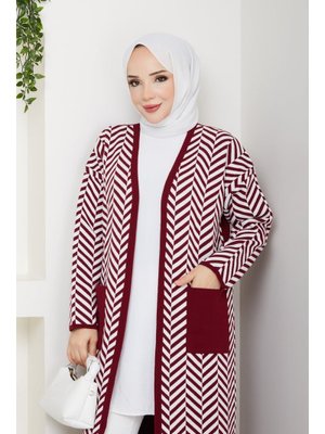 Pamuk Butik Zebra Desenli Çelik Örgü Cepli Triko Hırka