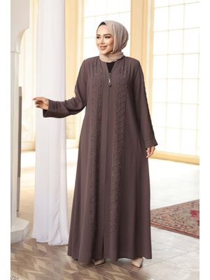 Neva Style Boncuk İşlemeli Açık Kahverengi Ferace 29122akh