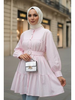 Salih Çelebi Pembe Kat Kat Keten Tunik