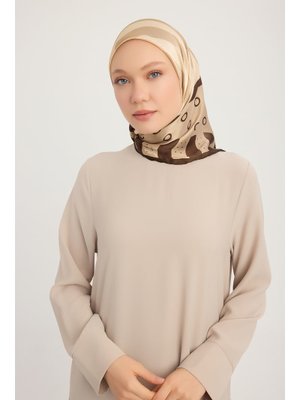 Schaless 90x90 Cm Ritmik Geometri Bej Aurora Desenli Janjan Eşarp