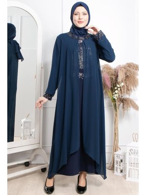 MODAVİKİ Lacivert Pul Payet İşlemeli Abiye