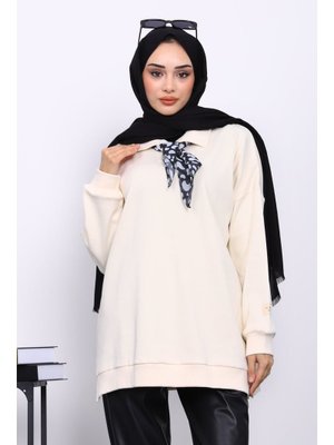 İmaj Butik Krem Yaka Fular Detaylı Tunik