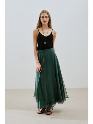 MANUKA Yeşil Katlı Fırfırlı Uzun Etek