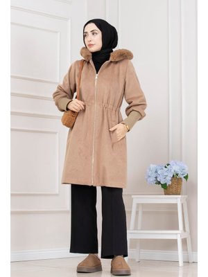 Sevitli Camel Beli İçten Tünelli Kapüşonlu Kap