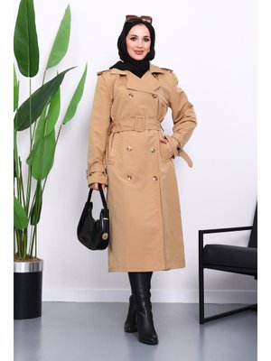 İmaj Butik Camel Kruvaze Yaka Astarlı Trençkot