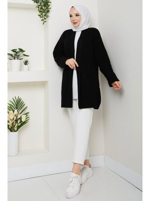 Pamuk Butik Kol Ağzı Katlamalı Cepli Midi Boy Hırka