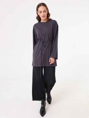 Benin Antrasit Belden Bağlamalı Modern Kesim Tunik