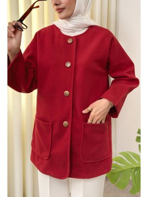 Salih Çelebi Kırmızı Kaşe Cepli Bisiklet Yaka Ceket