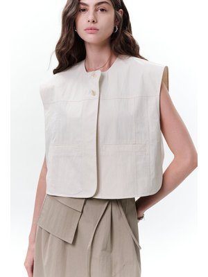 MANUKA Cep Detaylı Kısa Yelek Taş