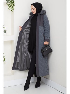 Pamuk Butik Astarlı Kaşe Detaylı Tam Boy Nova Kapitone Mont