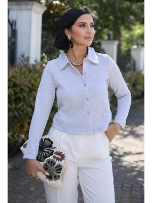 InStyle Gömlek Yaka Düğmeli Gri Hırka