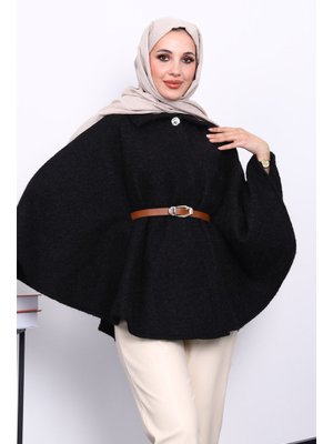 İmaj Butik Siyah Kemerli Kaşe Panço