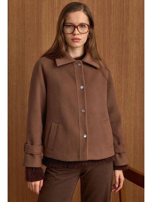 Olcay Çıt Kapamalı Pat Detaylı Kısa Kaban A.kahve