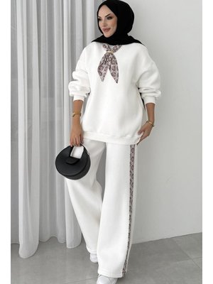 Bestenur Beyaz Fularlı Üç İplik İkili Takım