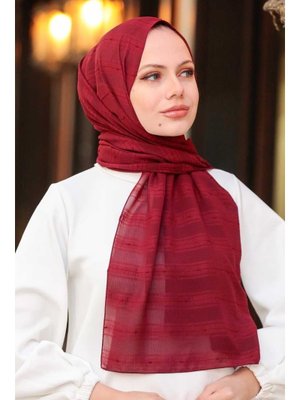 Neva Style Şerit Detaylı Bordo Şal 5305br