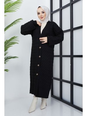 Pamuk Butik Antrasit Sepet Örgü Düğmeli Tam Boy Triko Hırka