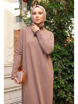 Pamuk Butik Merserize Yakası Taş Detaylı Fırfırlı Triko Elbise