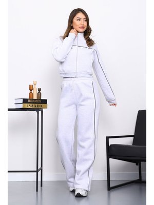 İmaj Butik Gri Üç İplik Sweat Hırka Pantolonlu Takım