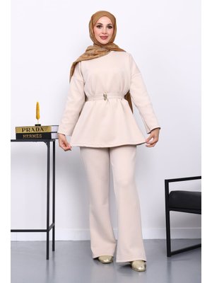 İmaj Butik Taş Kemerli Tunik Pantolonlu Scuba Takım