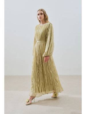 MANUKA Piliseli Şifon Elbise Adaçayı