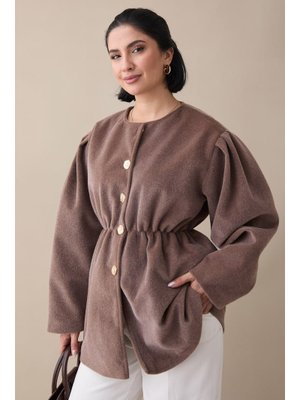 InStyle Beli Lastikli Astarlı Kaşe Sütlü Kahve Kaban