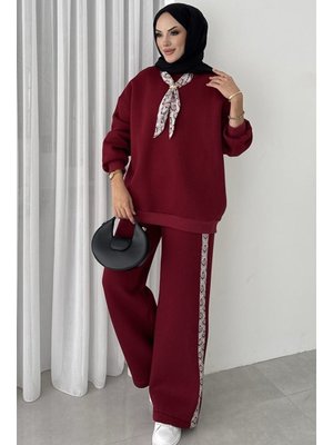 Bestenur Bordo Fularlı Üç İplik İkili Takım