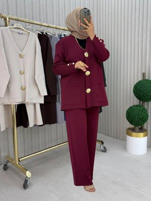 MODANURSEDA Bordo Pantolon Takım