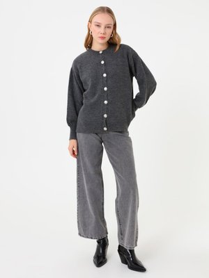 Benin Antrasit Tam Boy Düğmeli Basic Triko Hırka